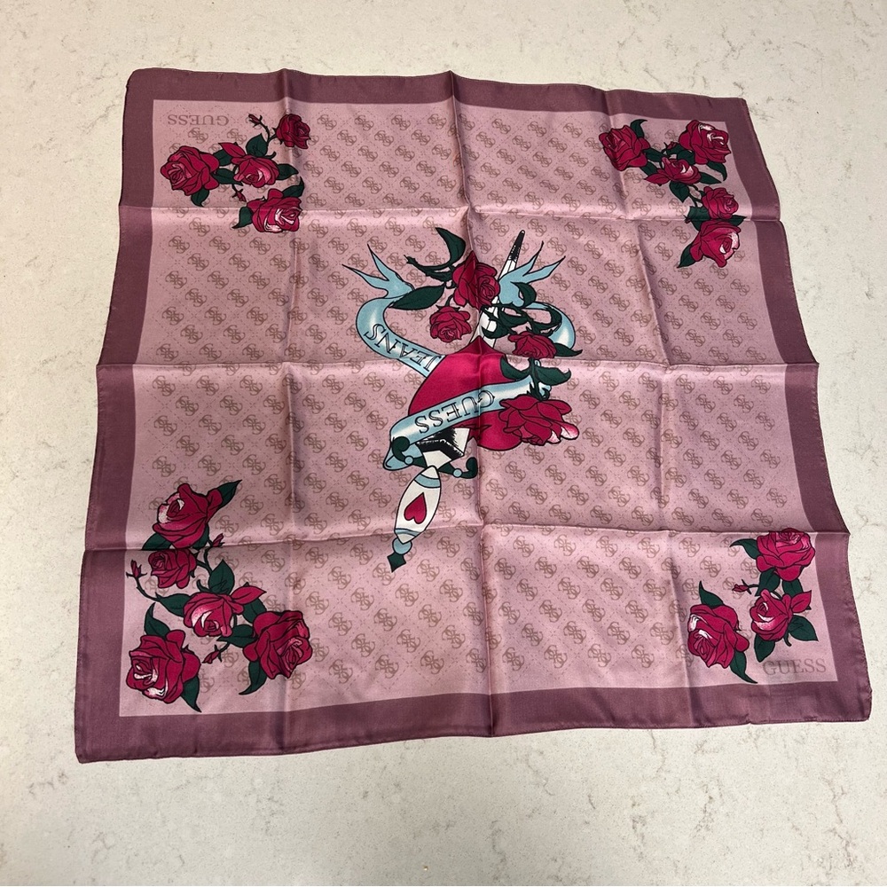 Guess Pink and Red Rose Scarf